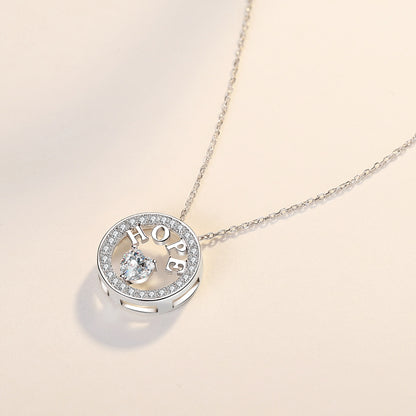 925 Sterling Silver Created Diamond "HOPE" Round Pendant Necklace