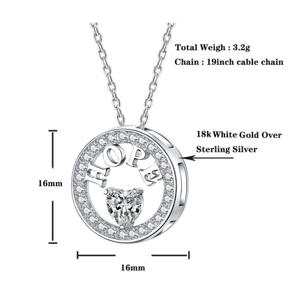 925 Sterling Silver Created Diamond "HOPE" Round Pendant Necklace