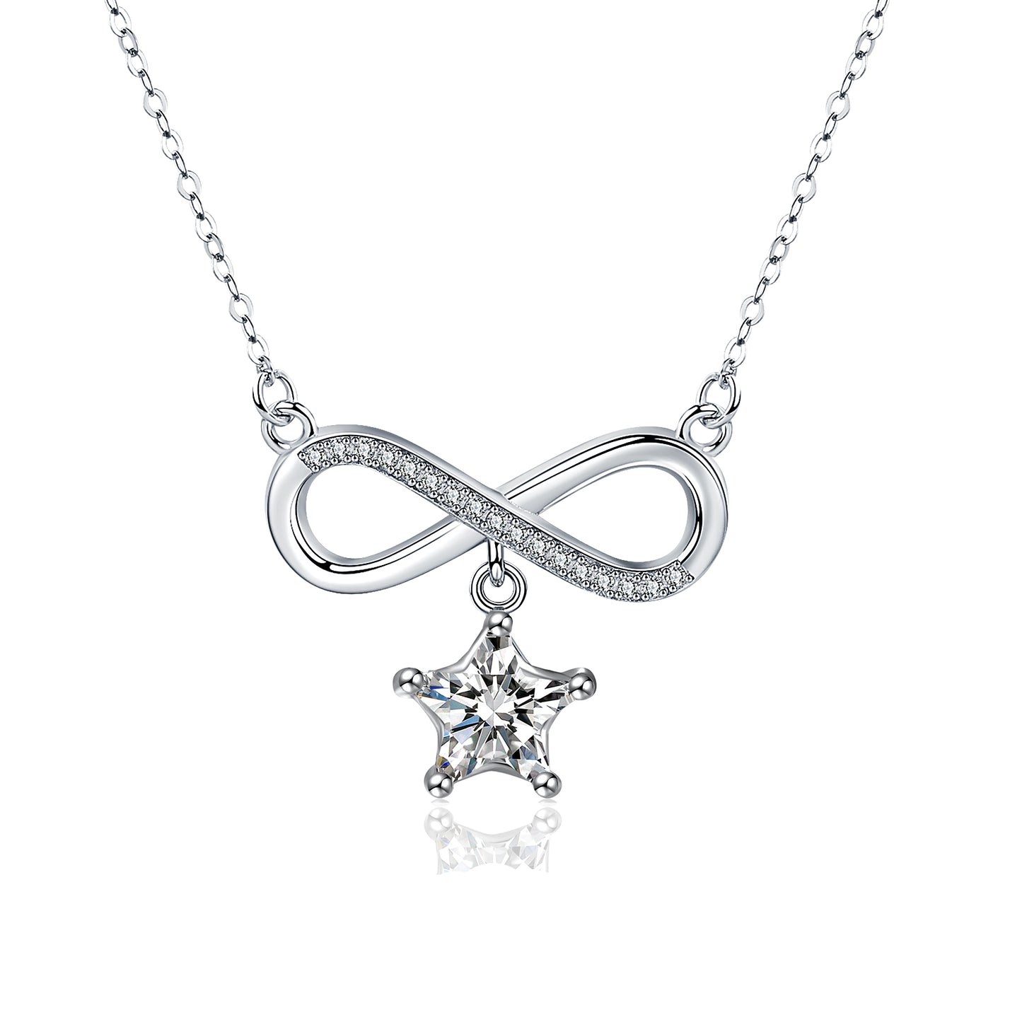 925 Sterling Silver Five Point Star Infinity Pendant Necklace