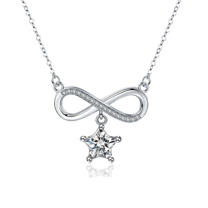 925 Sterling Silver Five Point Star Infinity Pendant Necklace