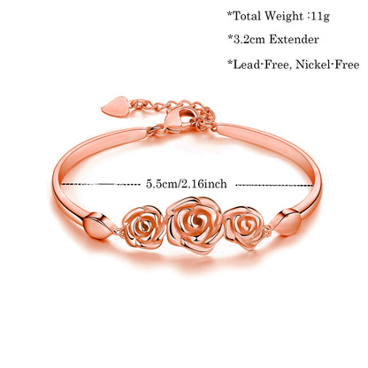 14k Gold Plated Fashion Rose Flower Link Bangle Bracelets