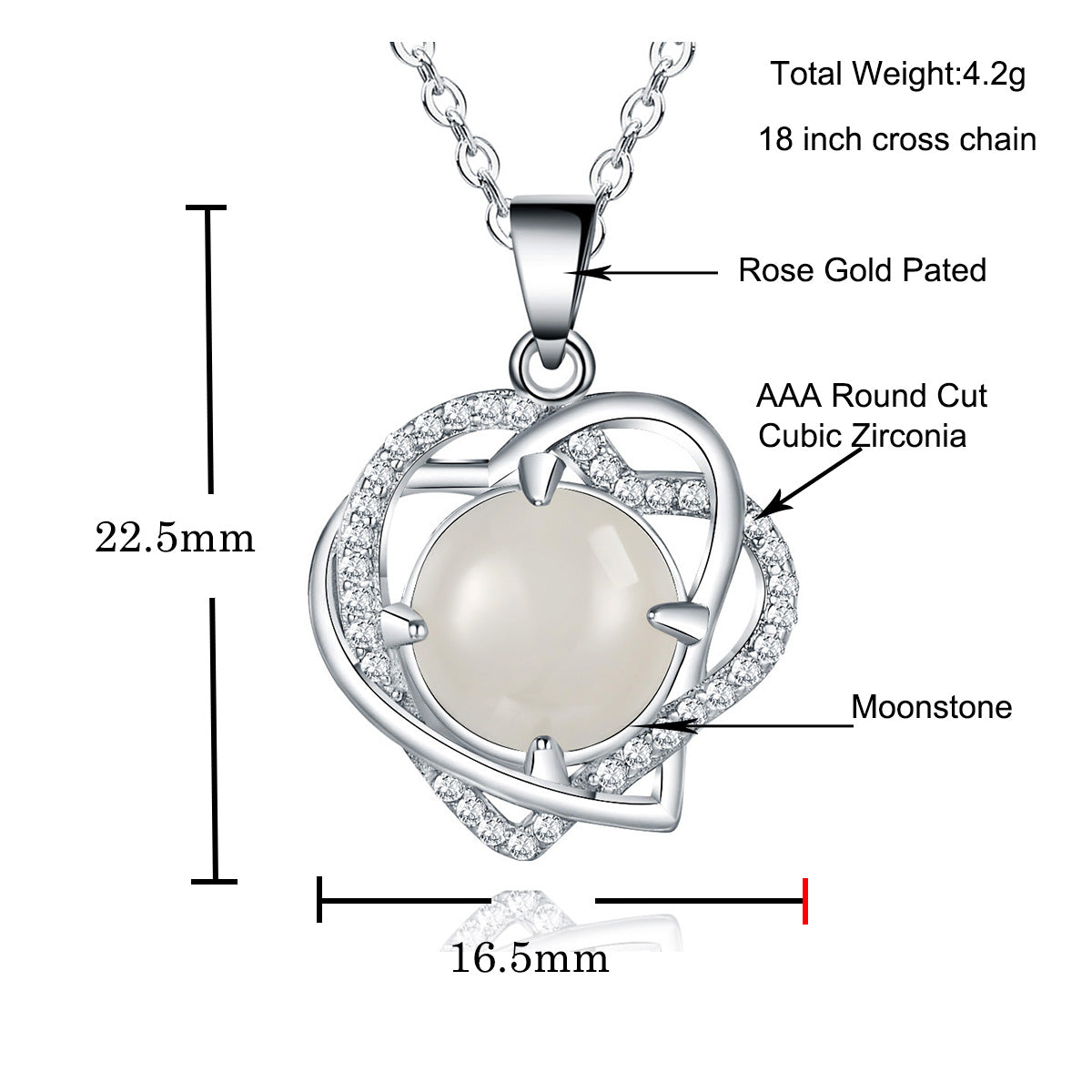 Moonstone Heart Shape Pendant Necklace