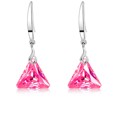 925 Sterling Silver Triangle Crystal Dangle Earrings