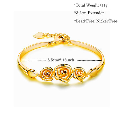 14k Gold Plated Fashion Rose Flower Link Bangle Bracelets