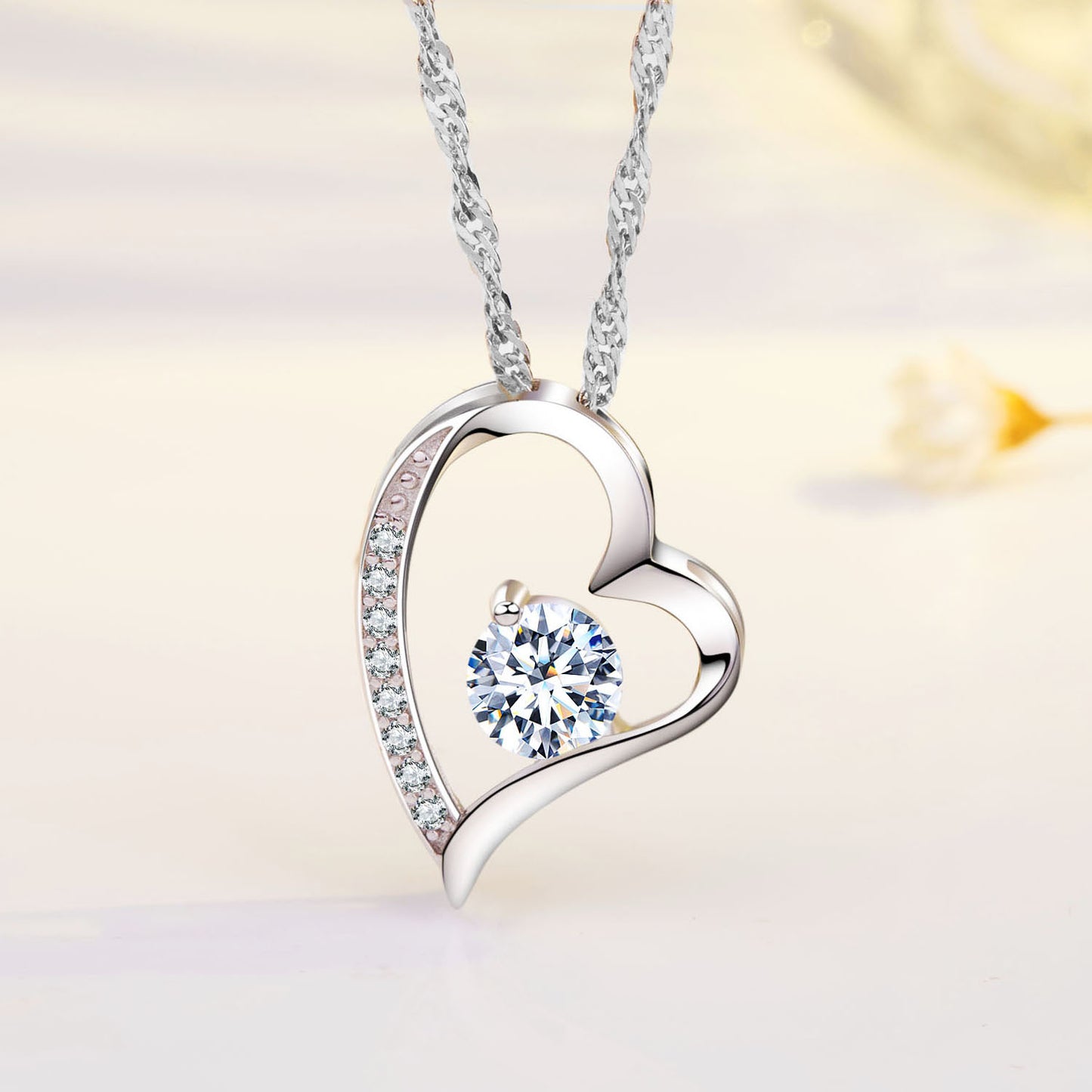 Birthstone Diamond Heart Pendant Necklace (APR-04)