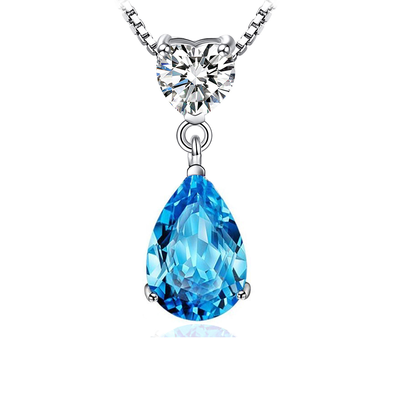 925 Sterling Silver Pear Shape Crystal Pendant Necklace