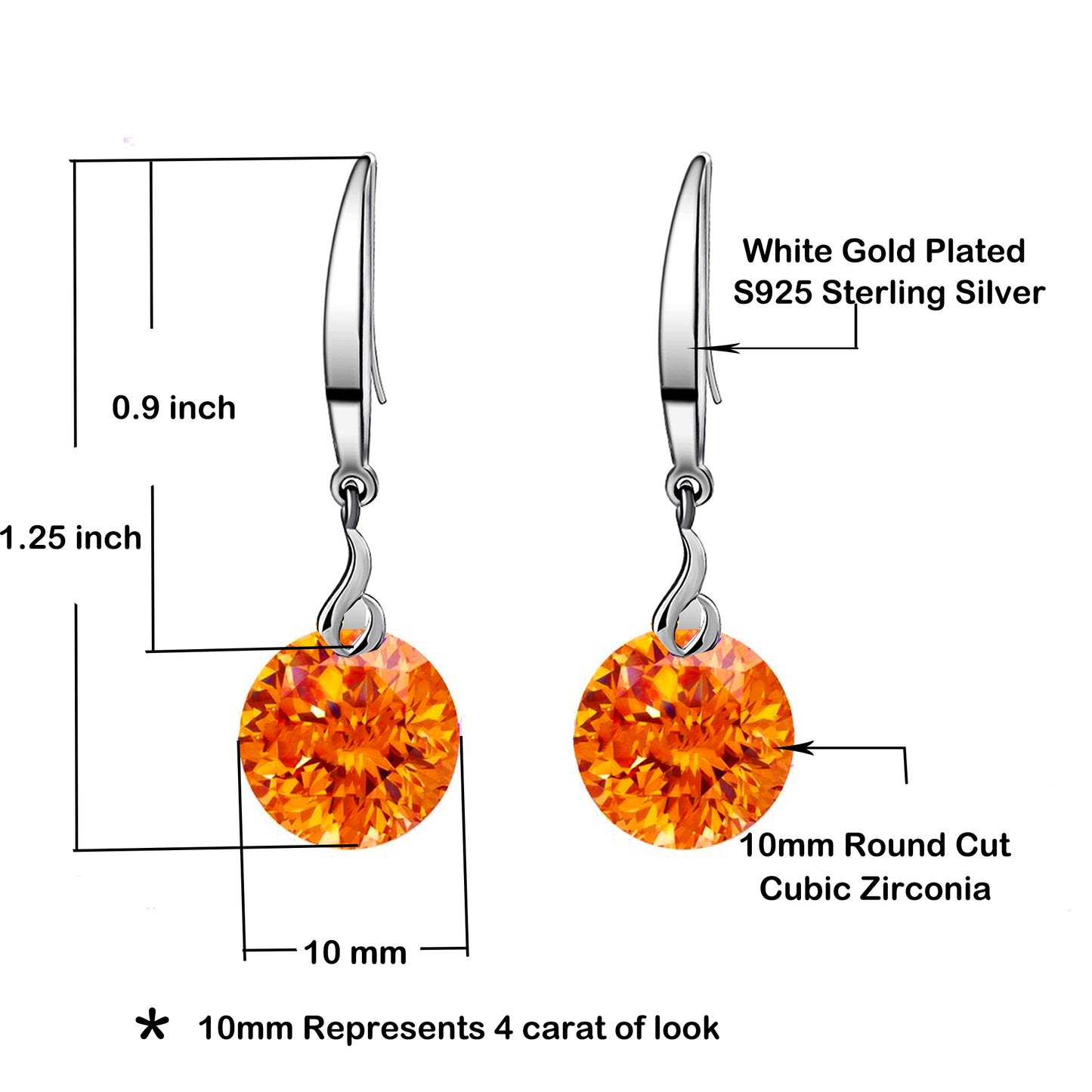 S925 Sterling Silver 10mm Round Crystal Earrings