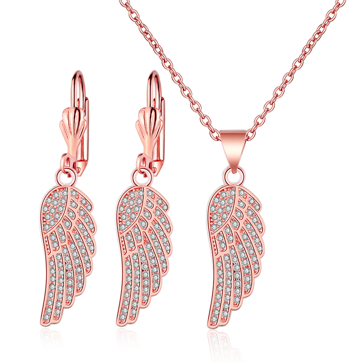 Women Jewelry Set 14k Gold Plated Simulated Diamond Angel Wings