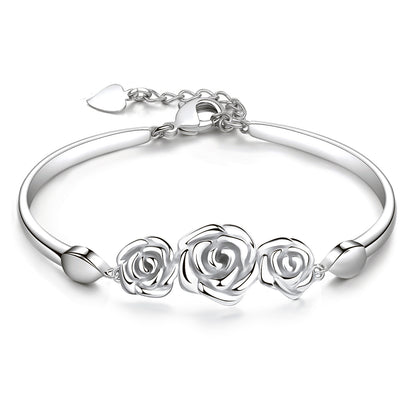 14k Gold Plated Fashion Rose Flower Link Bangle Bracelets