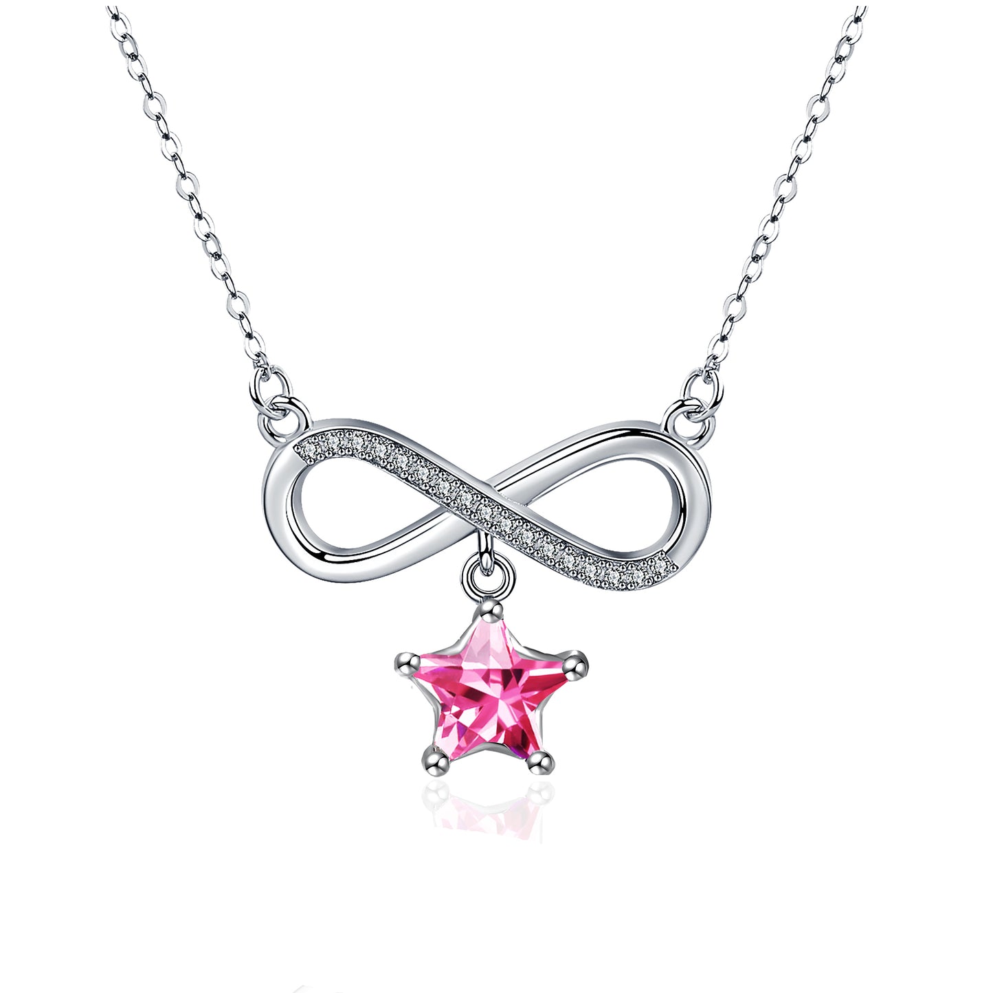 925 Sterling Silver Five Point Star Infinity Pendant Necklace