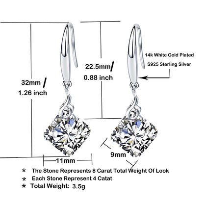 925 Silver Music Mark Square Shape CZ Dangle Earrings