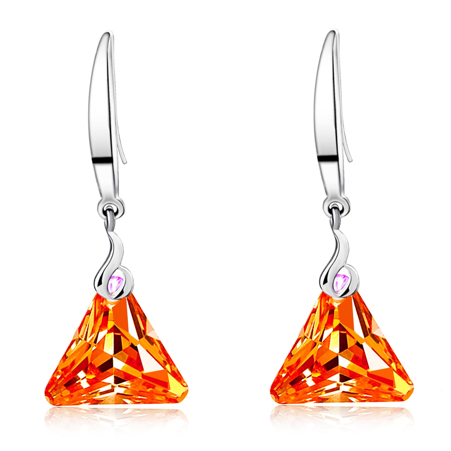 925 Sterling Silver Triangle Crystal Dangle Earrings