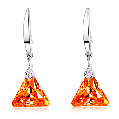 925 Sterling Silver Triangle Crystal Dangle Earrings