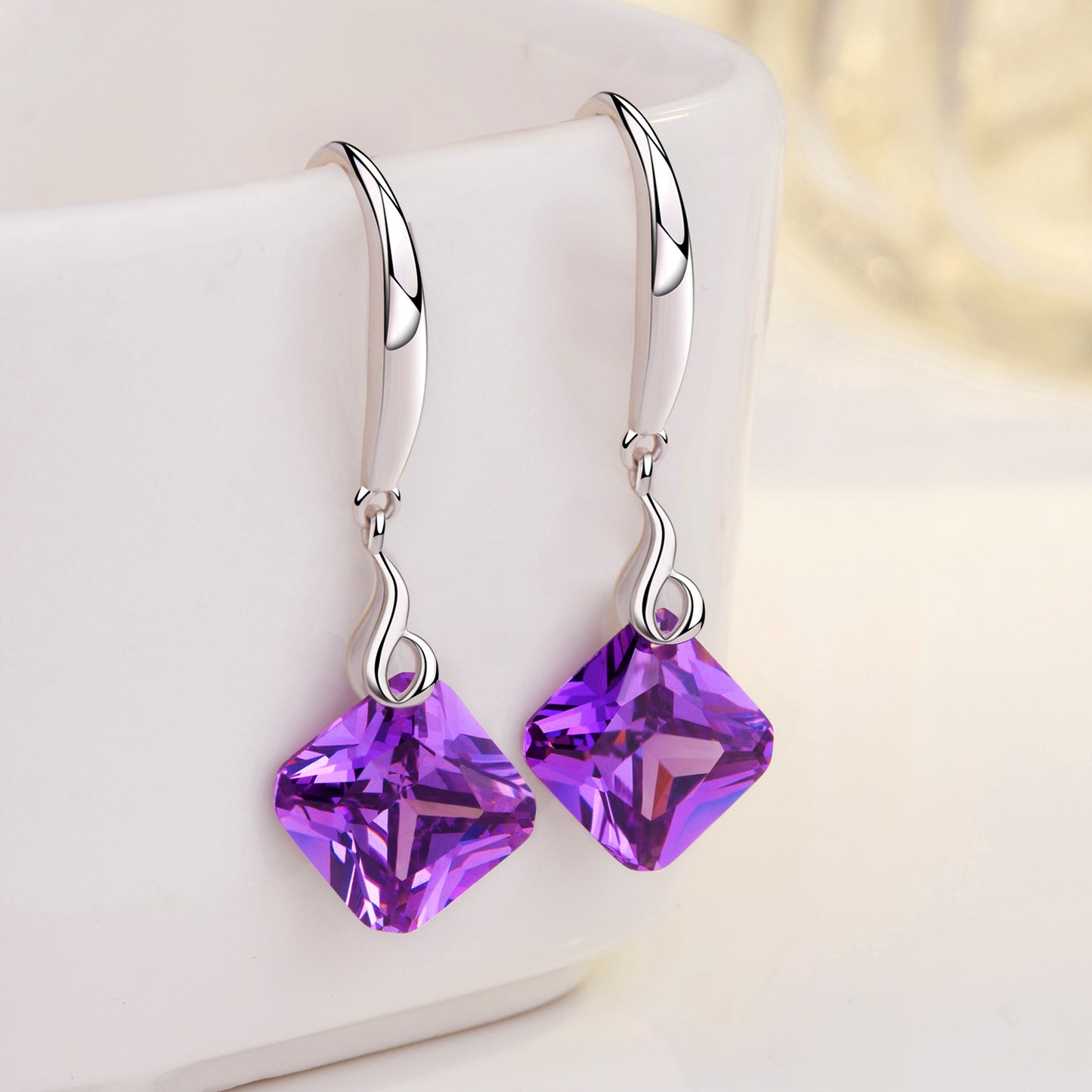 925 Silver Music Mark Square Shape CZ Dangle Earrings