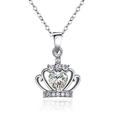 Heart Shape Princess Crown Pendant Necklace