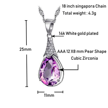 14k White Gold Plated Pear Shape Crystal Necklace