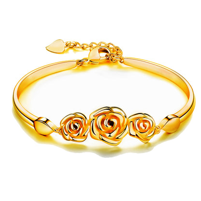 14k Gold Plated Fashion Rose Flower Link Bangle Bracelets