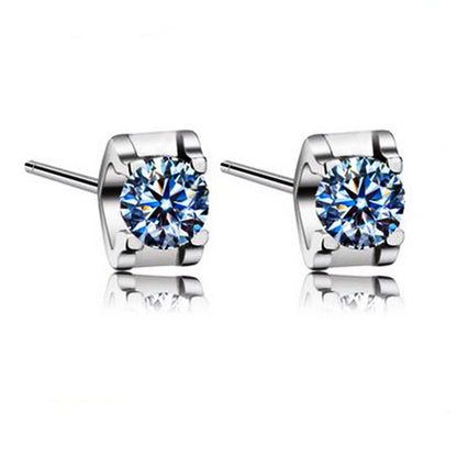 14k White Gold Plated Silver CZ Diamond Stud Earrings