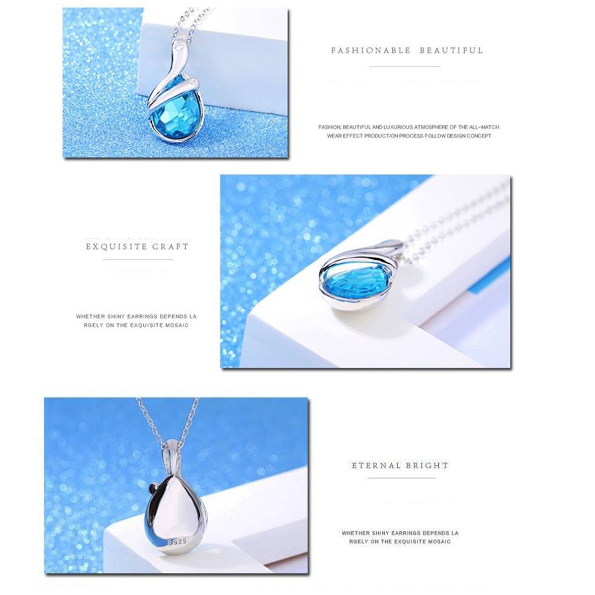 White Gold Plated Blue Crystal Pendant Necklace