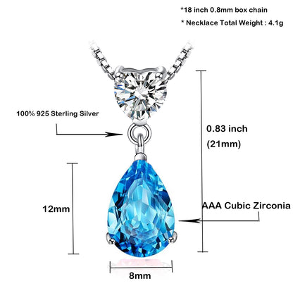 925 Sterling Silver Pear Shape Crystal Pendant Necklace