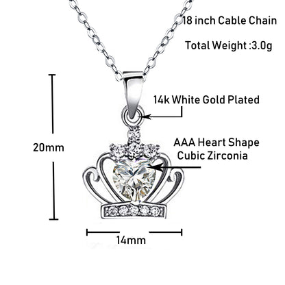 Heart Shape Princess Crown Pendant Necklace