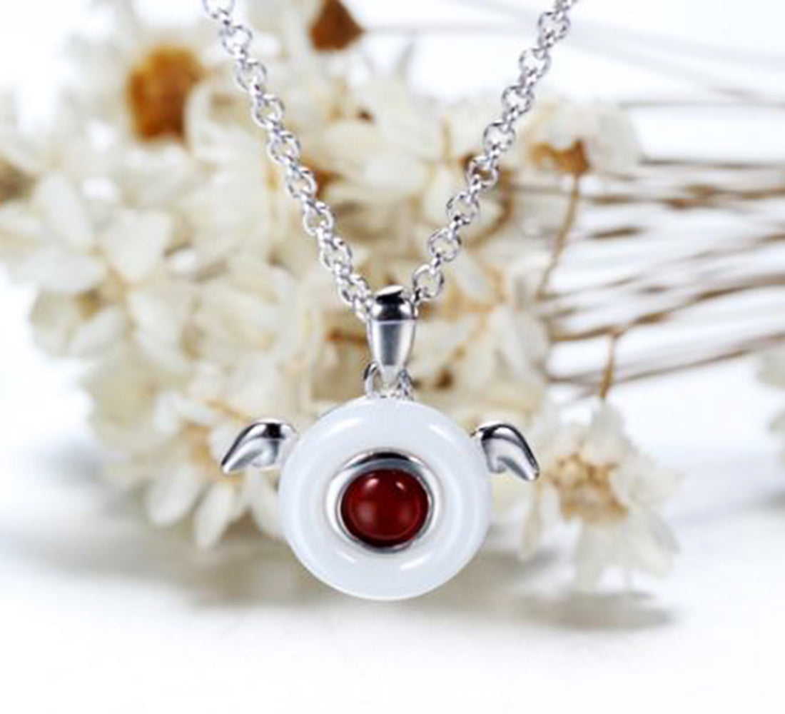 925 Sterling Silver Agate Ceramics Pendant Necklace