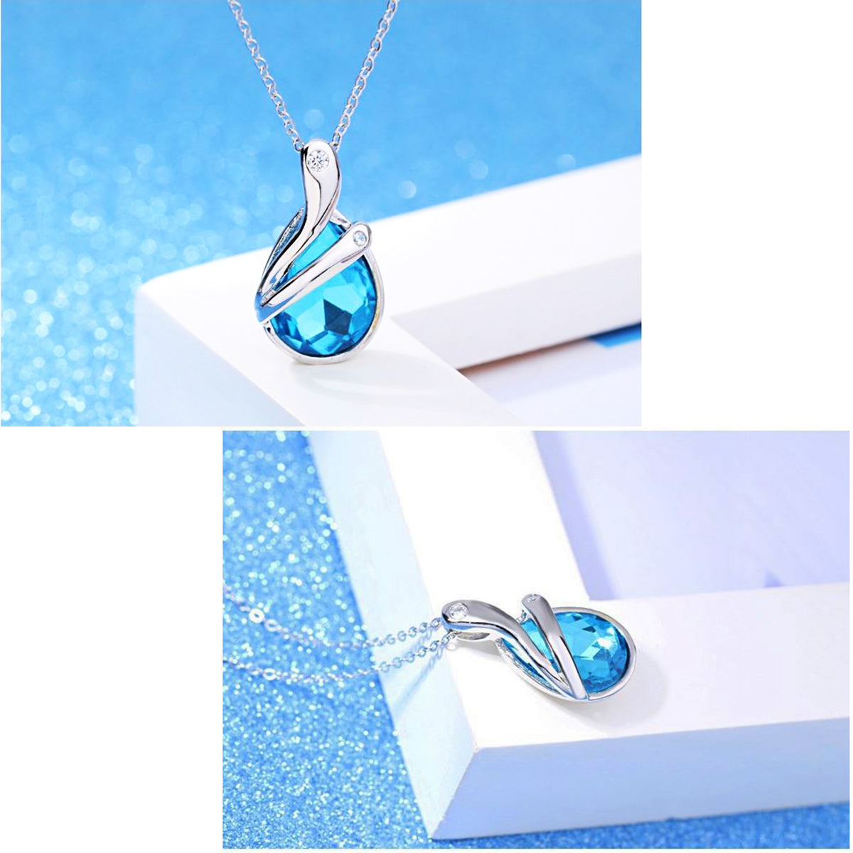 White Gold Plated Blue Crystal Pendant Necklace