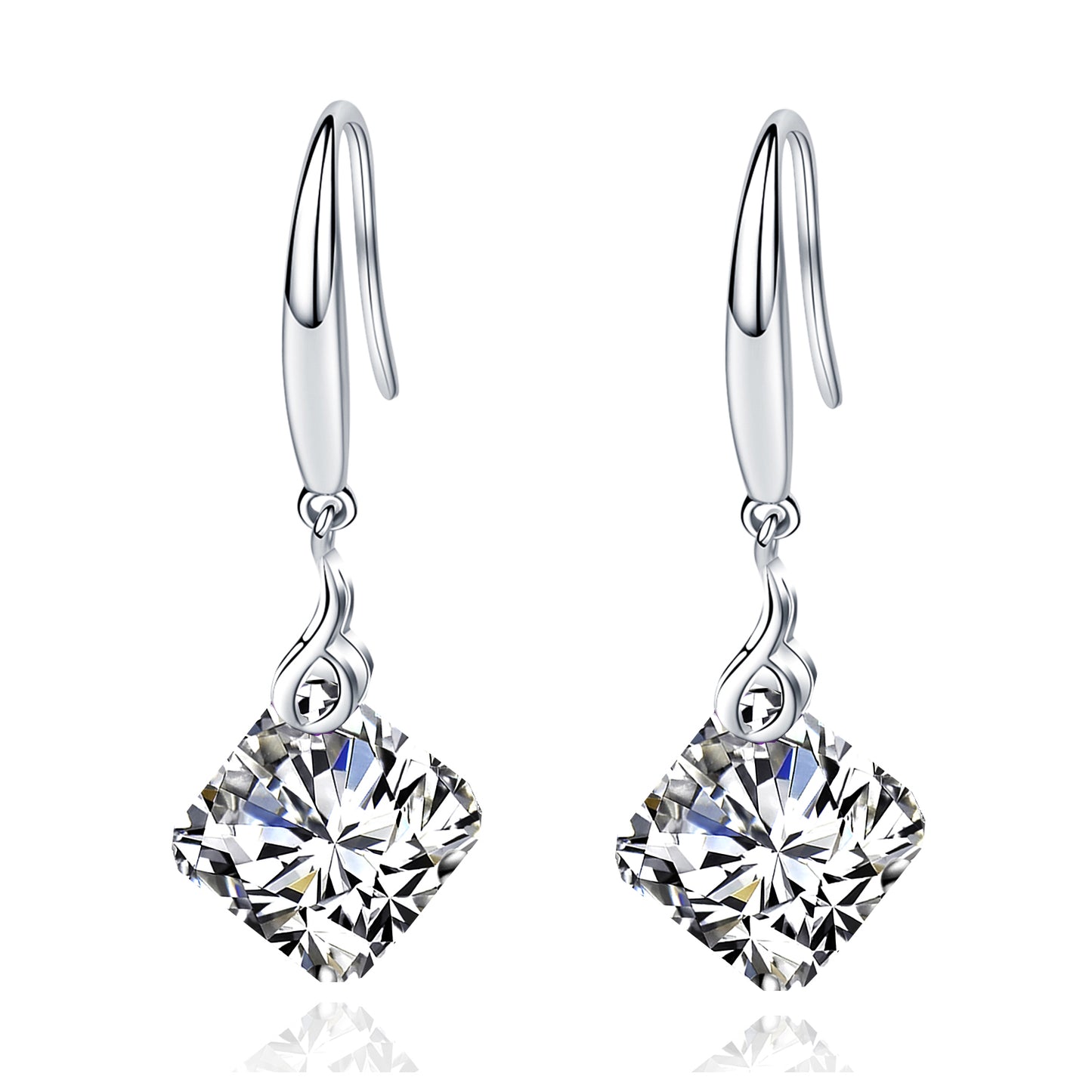 925 Silver Music Mark Square Shape CZ Dangle Earrings