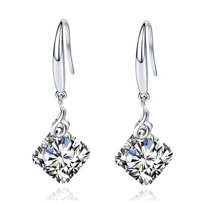 925 Silver Music Mark Square Shape CZ Dangle Earrings