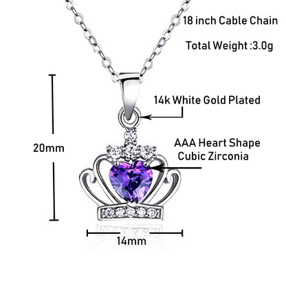 Heart Shape Princess Crown Pendant Necklace