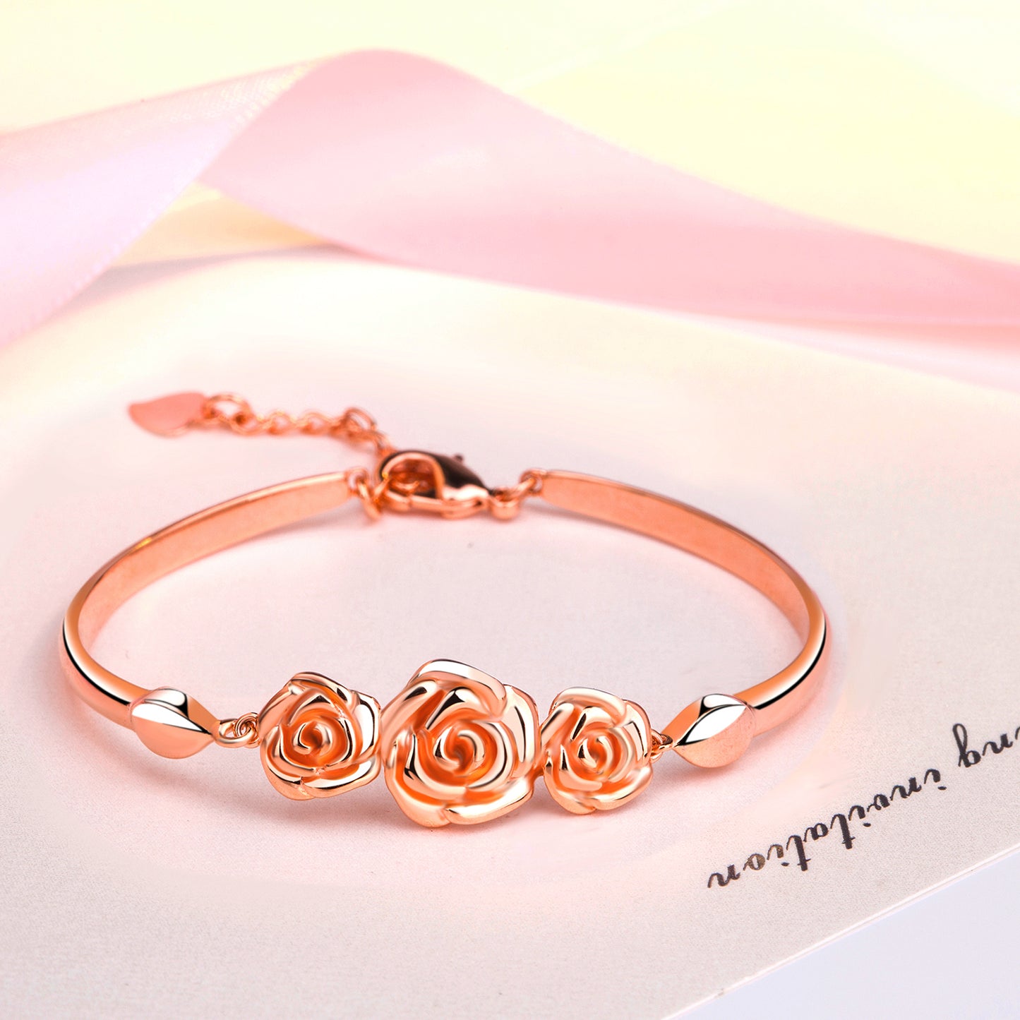 14k Gold Plated Fashion Rose Flower Link Bangle Bracelets