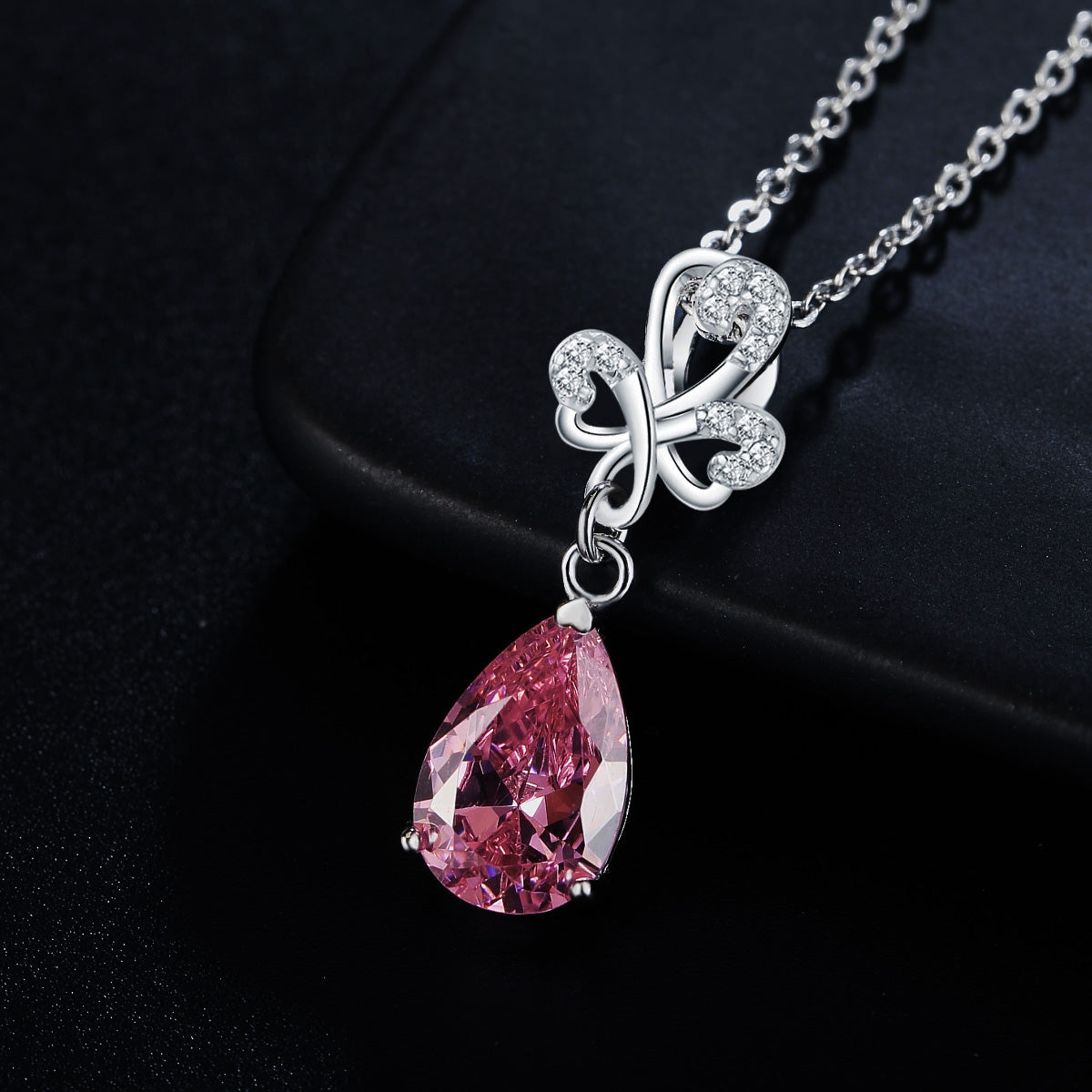 925 Sterling Silver Pear Shape Crystal Pendant Necklace