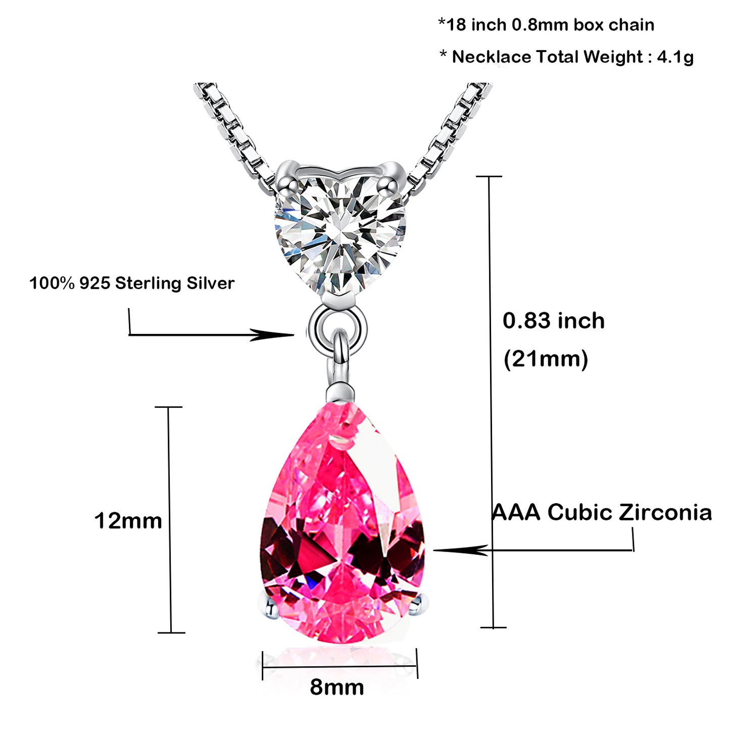 925 Sterling Silver Pear Shape Crystal Pendant Necklace