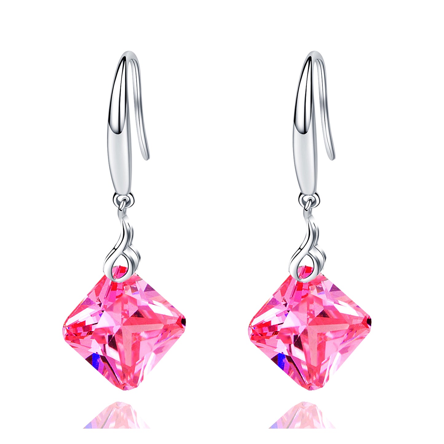 925 Silver Music Mark Square Shape CZ Dangle Earrings