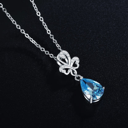 925 Sterling Silver Pear Shape Crystal Pendant Necklace