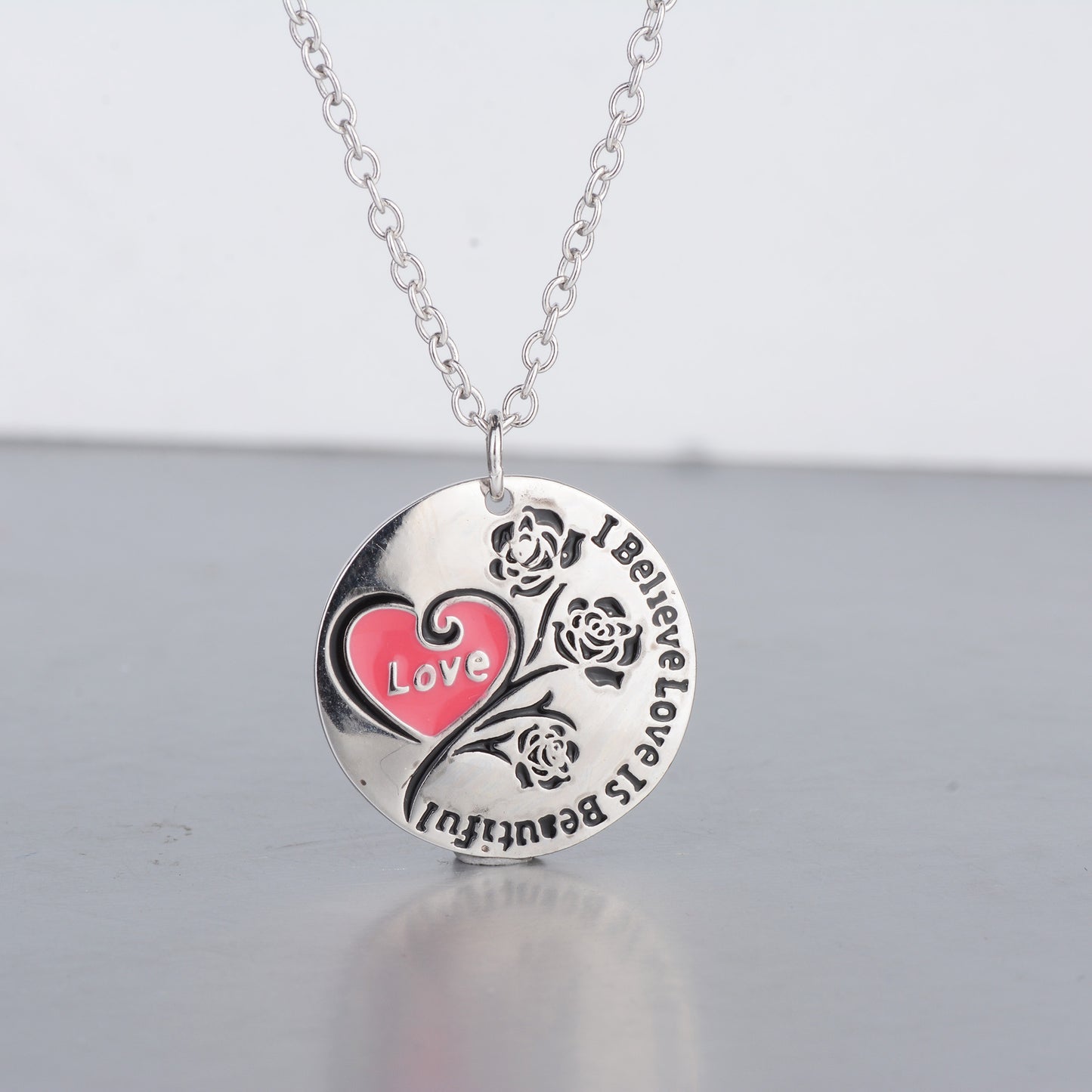 925 Sterling Silver Lover Heart Engraved Pendant Necklace