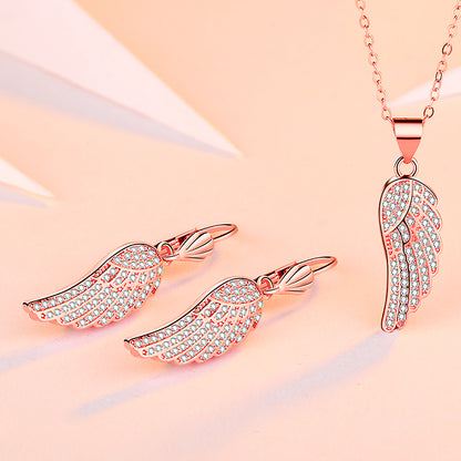 Women Jewelry Set 14k Gold Plated Simulated Diamond Angel Wings