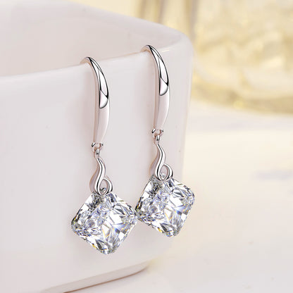 925 Silver Music Mark Square Shape CZ Dangle Earrings