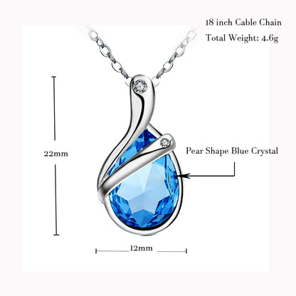 White Gold Plated Blue Crystal Pendant Necklace