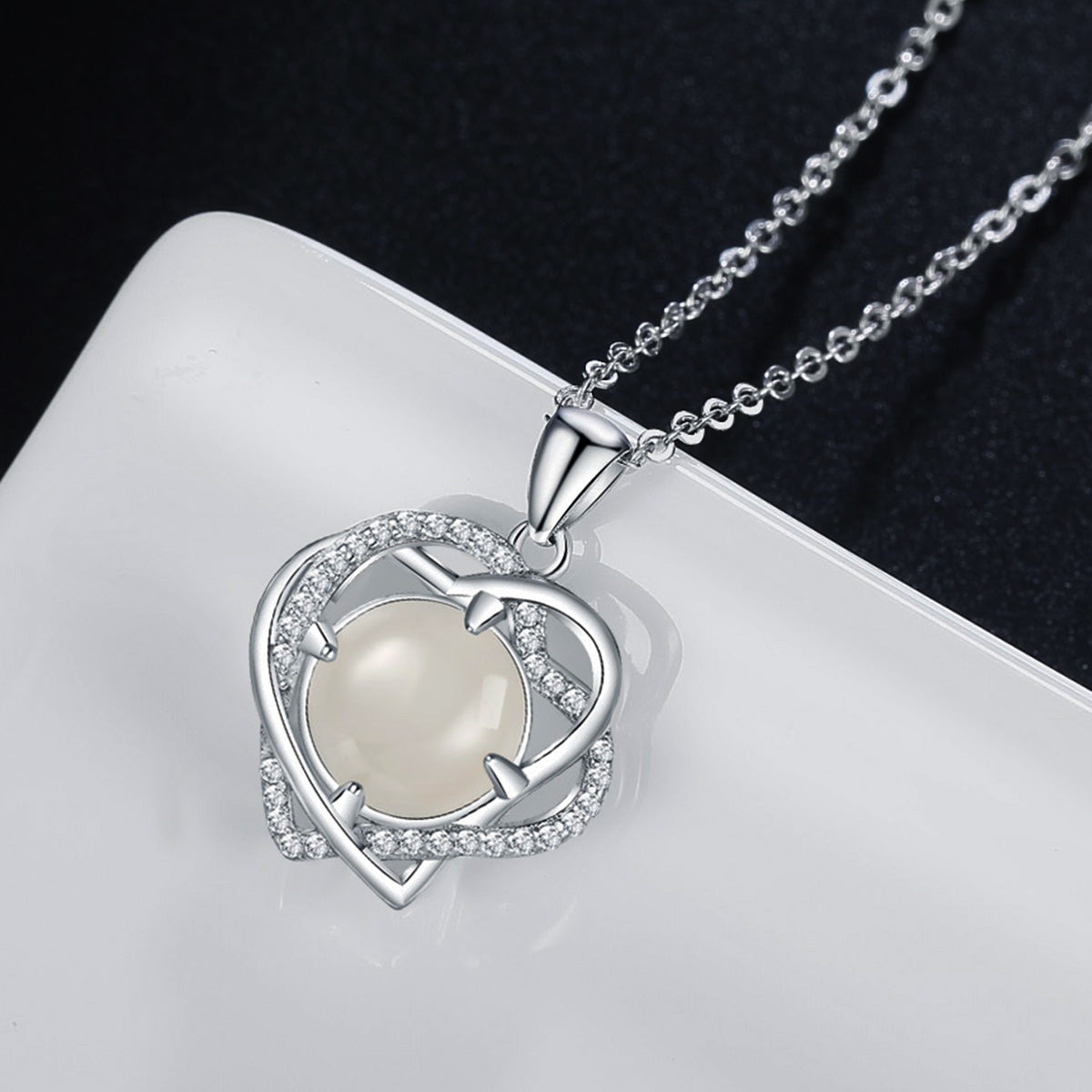 Moonstone Heart Shape Pendant Necklace