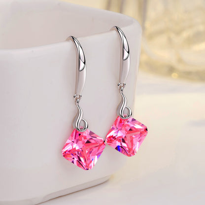 925 Silver Music Mark Square Shape CZ Dangle Earrings