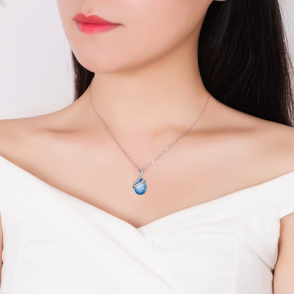 White Gold Plated Blue Crystal Pendant Necklace