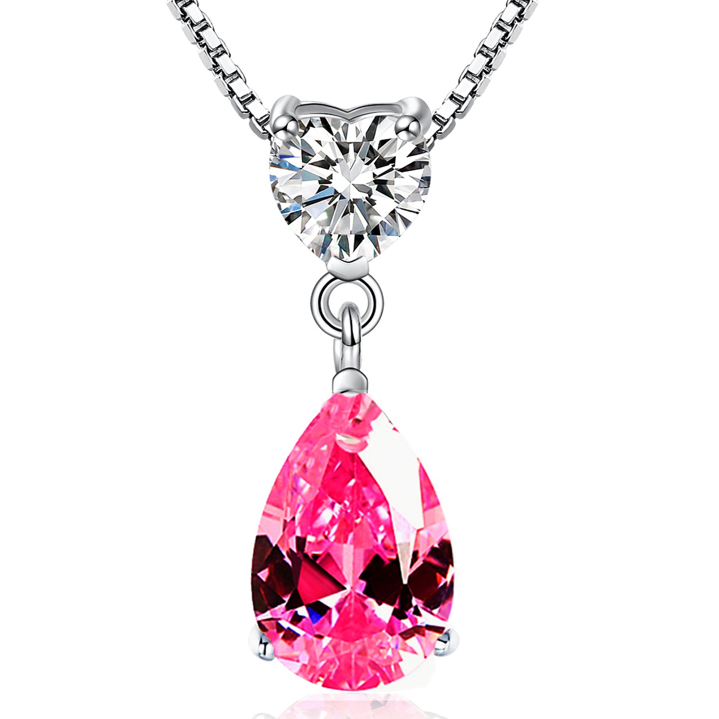 925 Sterling Silver Pear Shape Crystal Pendant Necklace