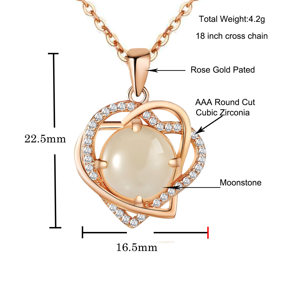 Moonstone Heart Shape Pendant Necklace