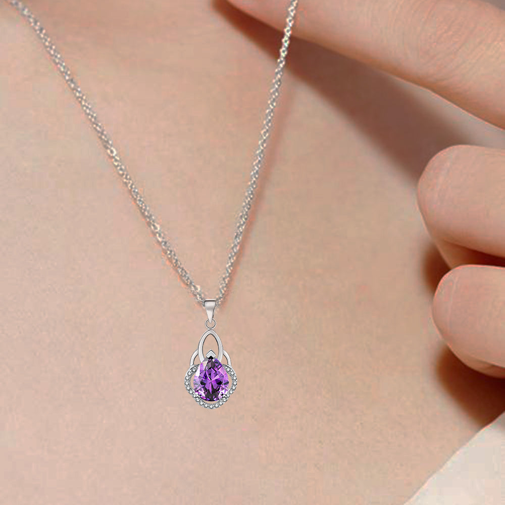 14k White Gold Plated Pear Shape Crystal Pendant Necklace