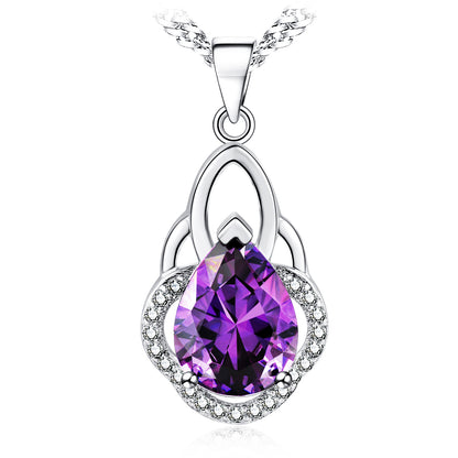 14k White Gold Plated Pear Shape Crystal Pendant Necklace