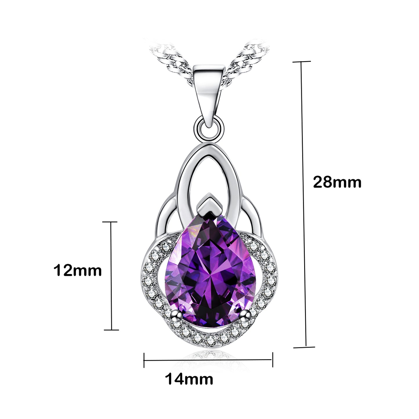 14k White Gold Plated Pear Shape Crystal Pendant Necklace