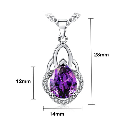 14k White Gold Plated Pear Shape Crystal Pendant Necklace