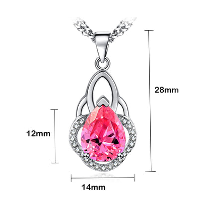 14k White Gold Plated Pear Shape Crystal Pendant Necklace