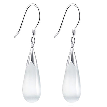 14k White Gold Plated Water Drop Moonstone Dangle Earrings